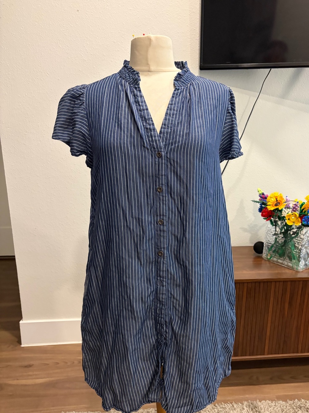 Jane and Delancey Navy and White Striped Button-Front Dress